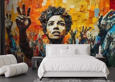 People, collage and creative art made of paper for human rights, protest Wall mural