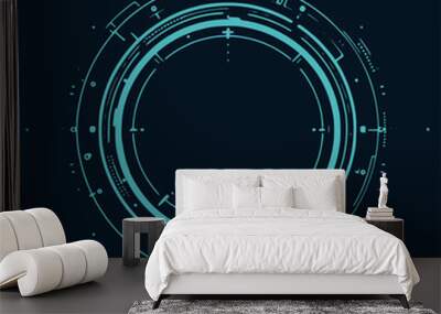 HUD circle round frame and border vector, aim control and digital interface. HUD technology and future tech game, target borders and hologram frames, user data UI display buttons and radars Wall mural