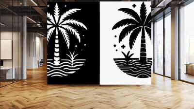 palm tree vector set of two silhouette isolated dark and light version Wall mural