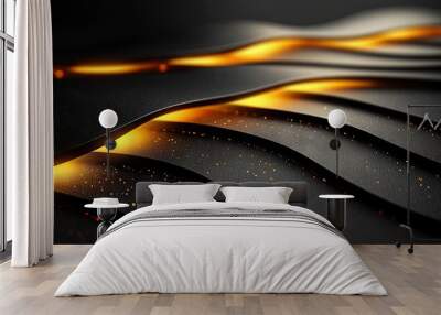 A close-up of an abstract background with black wavy texture and gold light illuminating from underneath. Wall mural