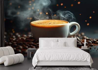 A Cup of Coffee with Steam Rising Wall mural