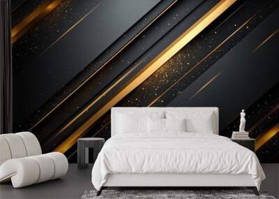 Abstract Black and Gold Diagonal Lines Background Wall mural