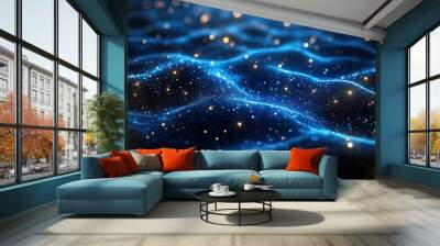 Abstract Blue and Gold Wave Wall mural