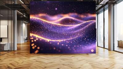 Abstract Purple and Gold Glittering Waves Wall mural