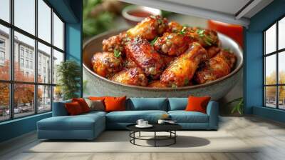 Appetizing Chicken Wings with BBQ Sauce Wall mural