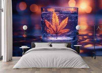 Autumn Leaf in Glass of Water Wall mural