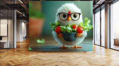 Cute Chicken Holding Salad Wall mural