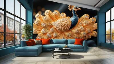 Golden Peacock Brooch with Diamonds Wall mural