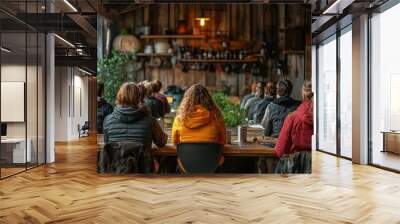 Group of People Sitting in a Rustic Cabin Wall mural