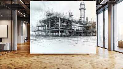 Industrial Plant Architectural Sketch Wall mural