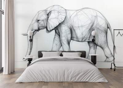 Line Art Illustration of an Elephant Wall mural