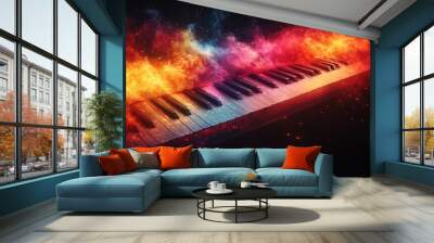 Piano Keys on Fire Wall mural