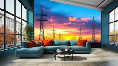 Power Lines at Sunset Wall mural