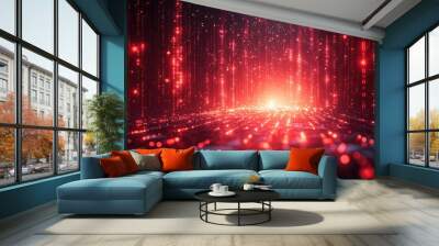 Red Digital Rain Wall mural