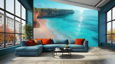 Serene Coastal Landscape with Turquoise Water Wall mural