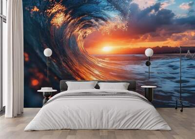 Sunset Surf Wave Wall mural