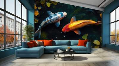 Two Koi Fish Swimming in a Pond Wall mural