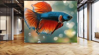 Vibrant Siamese Fighting Fish in Nature's Embrace Wall mural