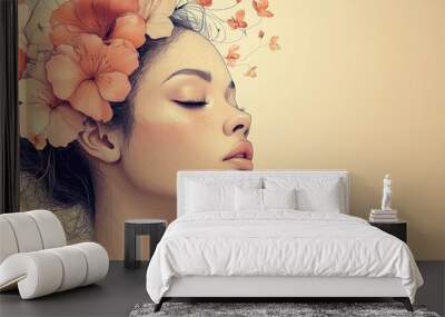 Woman with Flowers in Her Hair Wall mural