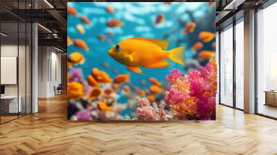 Yellow Fish Swimming in a Coral Reef Wall mural