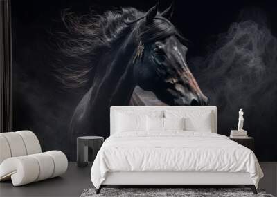 Black horse smock background.Generative AI. Wall mural