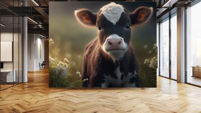 cute cow baby .Generative AI. Wall mural