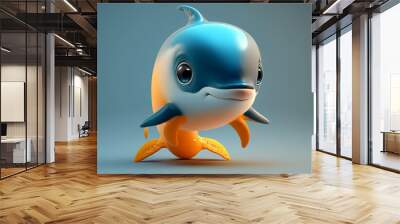 Cute dolphin big eyes cartoon character.Generative AI. Wall mural