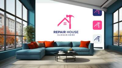 Repair house logo design with creative concept Premium Vector Wall mural