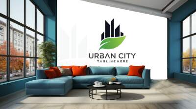 Urban city logo design with green city unique concept Premium Vector Wall mural