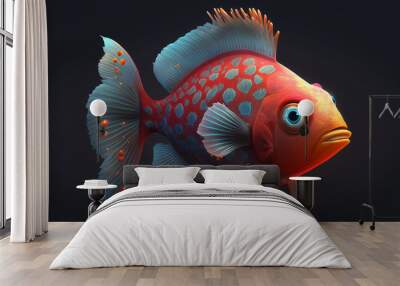 Red fish cartoon character .Generative AI. Wall mural