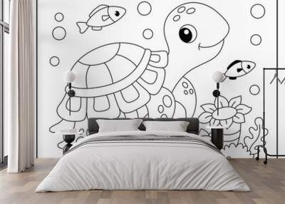 Turtle coloring pages for kids Wall mural