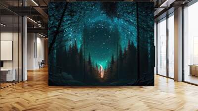 beautiful and starry dark space forest wallpaper explore cosmic wilderness generative ai Wall mural