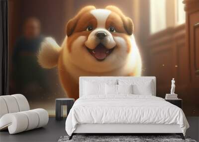 eye catching cute chubby cartoon dog wallpaper a pet for fauna fun generative ai Wall mural