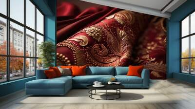 fashionable and rich indian fabric backdrop for bridal glamour generative ai Wall mural