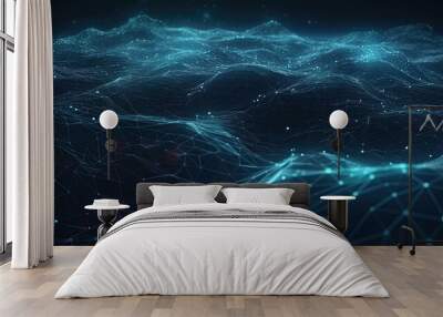 glowing sci fi web data network terrain structure Wall mural