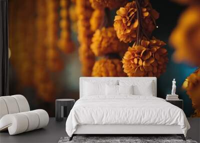 hindu religious marigold flower garland wallpaper explore the spiritual generative ai Wall mural