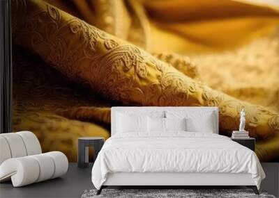 oriental and premium indian fabric cultural wallpaper for bridal fashion generative ai Wall mural