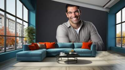 portrait of young smiling handsome guy in casual wear Wall mural