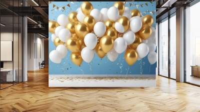 Balloon birthday background confetti anniversary happy gold party ballon white. Birthday balloon background ribbon card design 3D golden isolated celebrate decoration illustration blue banner color. S Wall mural