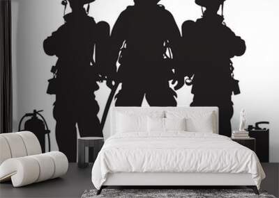 Firefighters pose silhouette full body black color only. Wall mural