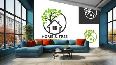 Home And Tree Nature Logo Template Design Vector, Emblem, Design Concept, Creative Symbol, Icon Wall mural