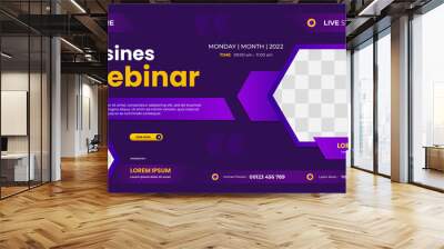 Business webinar website banner template with two arrow frames and geometric purple background Wall mural