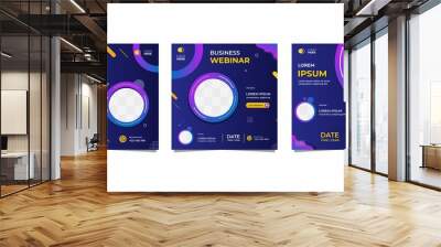 Collection of social media post templates. Vector graphics of dark blue and purple background, perfect for business webinars Wall mural