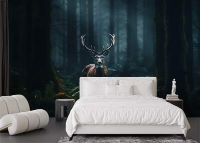 a deer in the forest during the night, cinematic light Wall mural