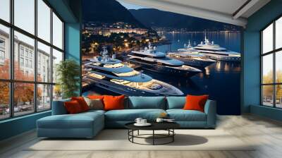 A marina filled with luxurious yachts, with an azure sea backdrop, epitomizing the maritime lifestyle of the wealthy Wall mural