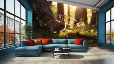 a rabbit in the forest during the sunset Wall mural