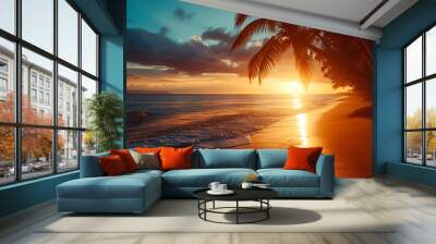 cinematic paysage photography of palms on the beach during sunset Wall mural