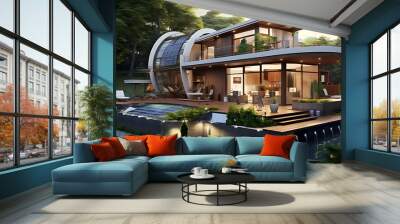 Eco-friendly house architecture concept, futuristic home architecture design, green energy, eco, solar pannels Wall mural