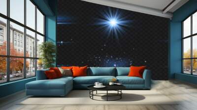 Vector illustration in blue color. Set of light effects. Glare and flash. Bright beams of light. Glowing lines. Vector illustration.Dust. Christmas Flash. Wall mural