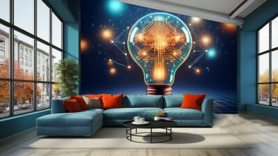 A conceptual image showcasing a light bulb as a metaphor for an innovative breakthrough and smart idea, symbolizing genius marketing strategy planning and creative thinking in business. Wall mural